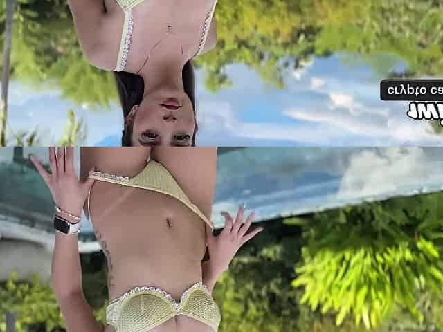 Colombian honey in pool gives suck off - hot porn action!