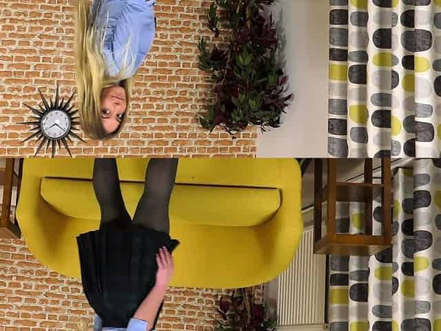Blonde babe Denise K in yellow panties jerks cunt