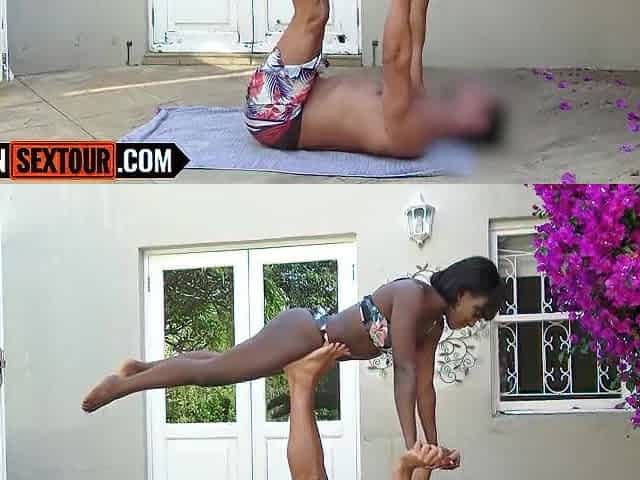 Acro yoga with black playgirl from Ghana leads to lewd outdoor sex