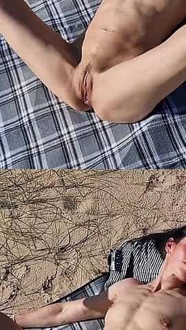 Naked at the Public Beach, Spreading and Gaping My Pussy and Peeing