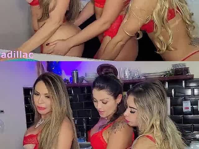 3 Lesbos Sucking Vagina on the Kitchen Counter.