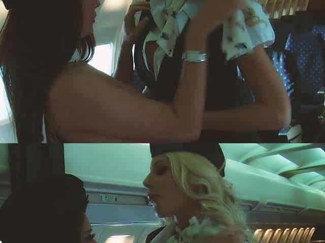 Hot Flight Scene 1 Lesbian Flight Attendants with Big Tits and Horny Fuck Each Other with a Dildo on the Plane