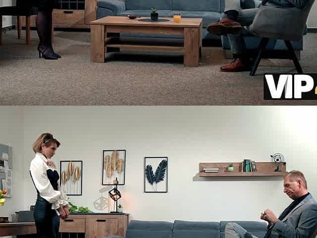 VIP4K. I sucked daddy's cock not to look silly! And my BF was watching it