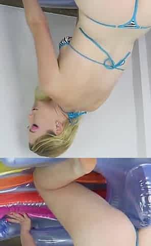 Grinding pussy on pool float orgasm