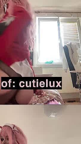teen egirl cosplayer Zero 2 playing with herself