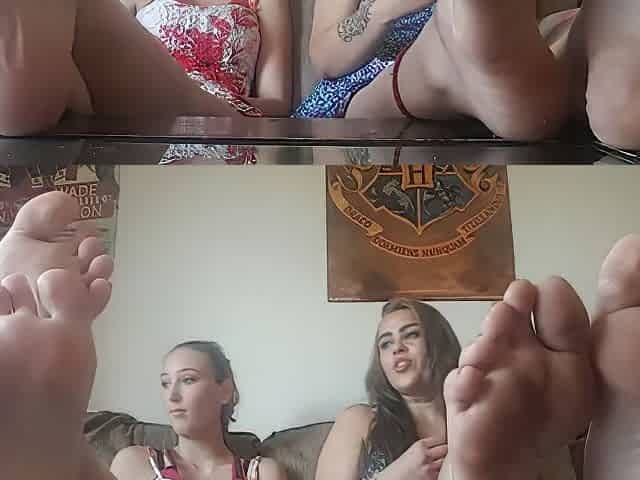 Two Gorgeous Teens Resting Their Legs And Fantastic Feet On The Wooden Table