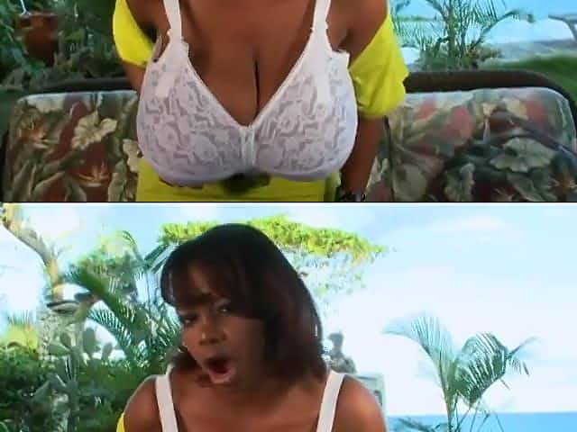 Ebony BBW mom gets massive cum load on monster tits - amateur sex with cum on tits