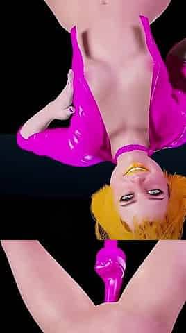 Neon Chick Riding a Big Neon Pink Dildo