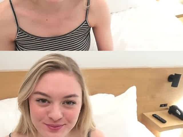 See this hot tall golden-haired with D-cup titties star in her 1st porn