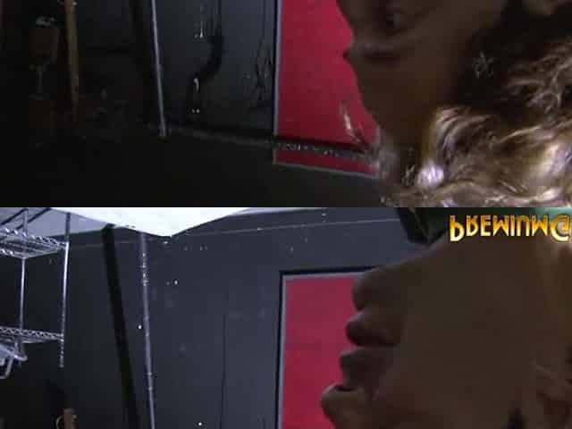 Caged bukkake pet takes cock deep in her pussy