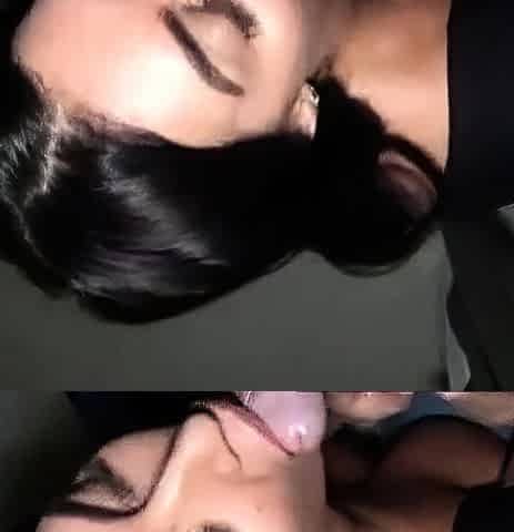 Cross-Eyed Brunette's Deepthroat Blowjob