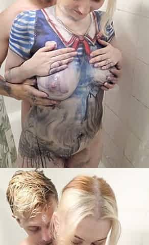 Cosplay Robin Body Paint Removal & Shower Fuck
