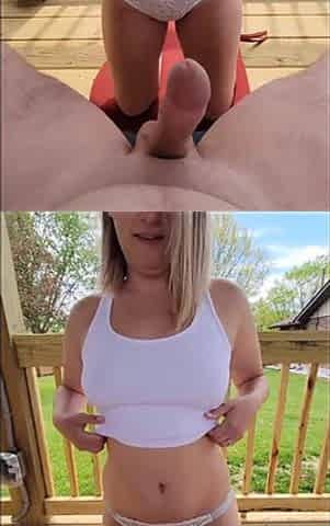 Almost Caught! Hot Blonde Wife Strip Teases a Cock in the Outdoors and Fucks Facing the Camera