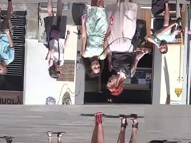 Rope bondage for petite slave in public