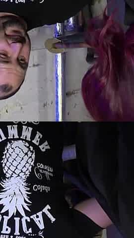 Lovely redhead pierced chick sprayed on her face