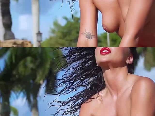 Big ass stunning beauty strips in a pool
