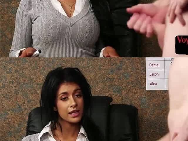 Office CFNM voyeur watches ebony stroking