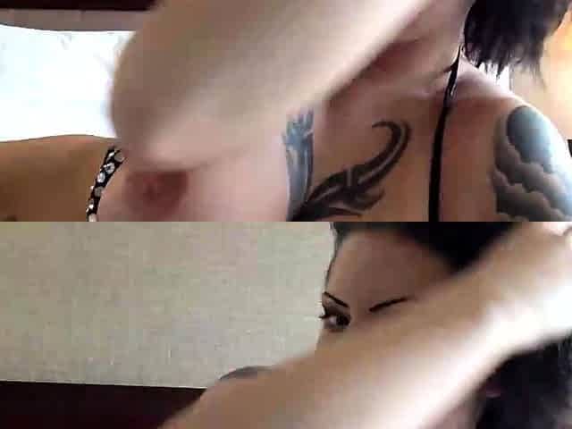 Tatooed webcam girl sucks dildo on cam 2 cam