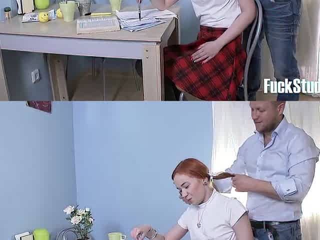 2 Tailed Ginger Sweetheart Gets Distracted By A Hard Jock During Study Session