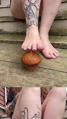 Squishing this carrot muffin with my feet