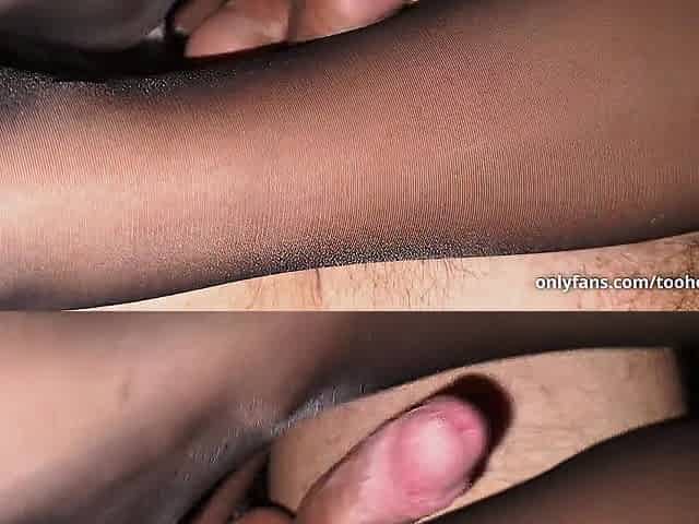 Sheer stockings do a dry footjob to tired schlong