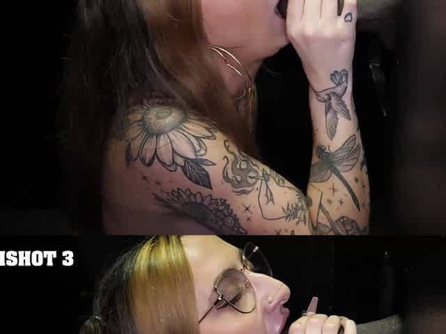 Salee Lee and Nina Nova in a hot cumshot compilation through a gloryhole