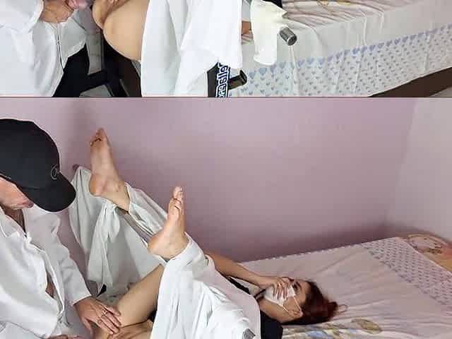 Married woman pees herself from arousal in the gynecologist's chair!