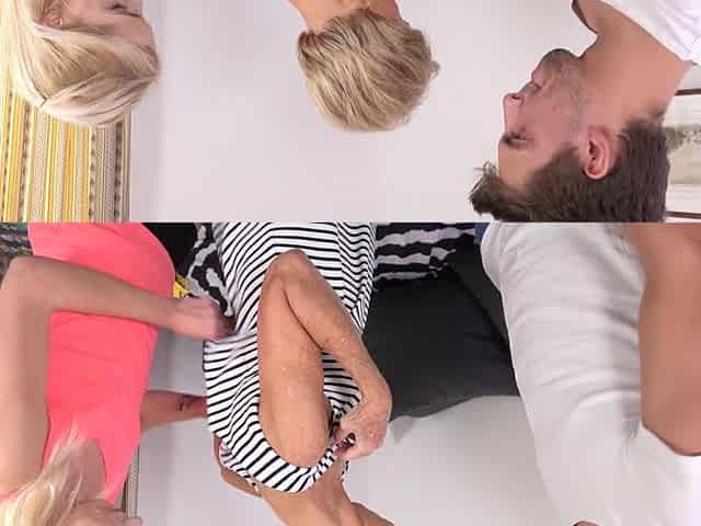 Sexy grandma visits young couple and has hot sex in naughty threesome