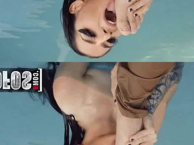 Naughty goth MILF Kaitlyn Katsaros seduced her neihgbor in a pool sucking his dick