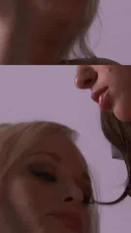 Sexy blonde chases her friend with tongue strokes