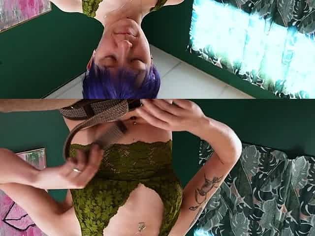Cute skinny painter with hairy pussy masturbates
