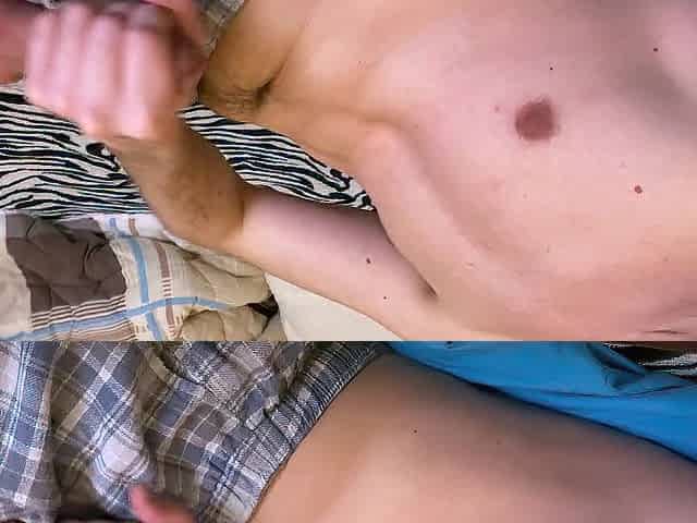 Hawt Man in Pajamas Stroking Large Penis Whilst Groaning And Has Intensive Shaking Climax - 4K