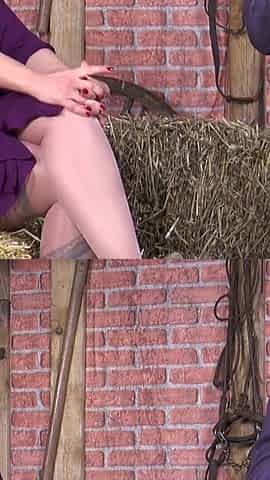 Hot anal sex with sexy brunette at the barn