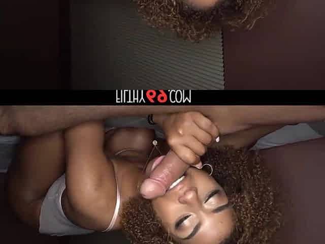 Tiny breasts black teen gives a oral pleasure and slurping on boyfriend's balls