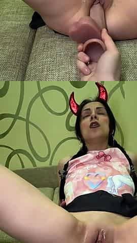 Stepdad Teaches His Stepdaughter Fuck Two Cocks Before Halloween Party. Creampie in Stepdaughter