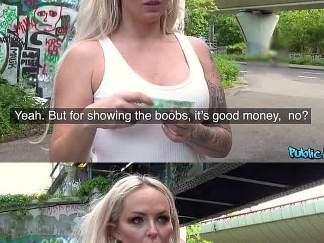 Blond British Breasty Student get HUUUUUUGE Facial in Public - Public Agent