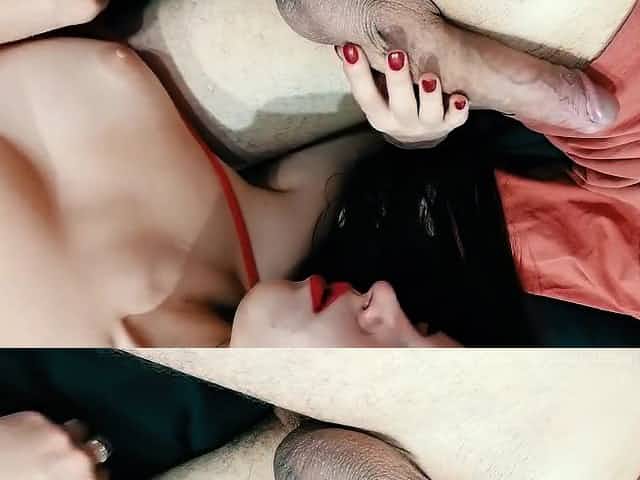Long licking Balls - Red Lipstick and Cumshot In Mouth