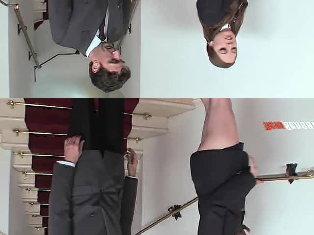 Milky white girl in a cute uniform takes a big cock