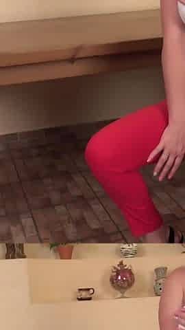 Busty Blonde MILF Alyona Fingers Her Pussy on the Kitchen Table