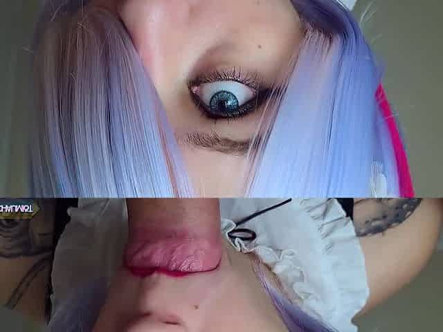 Rem from Re:Zero does the job of swallowing my cum after oral-job
