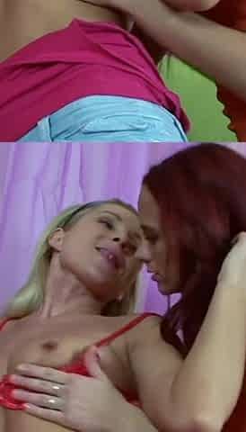 Redhead and blonde fucking each other