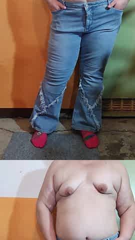 Despairing bulky mother I'd like to fuck pees in blue jeans