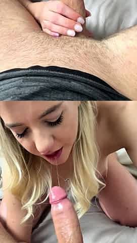 Sexy blonde blowjob and handjob