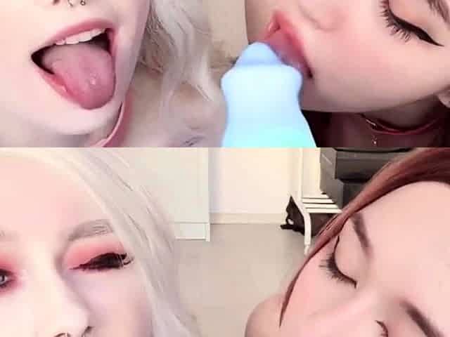 Naughty blonde lesbians toying with pussy