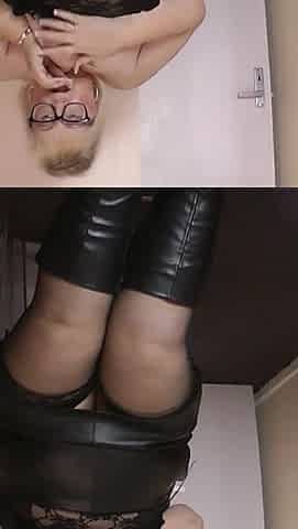 Lexie in Leather Strips and Cums Hard