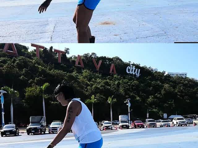 Skateboarding fail of big butt Thai MILF