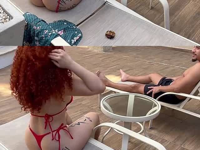 Wild fuck with pale redhead Latina babe and her neighbor after pool