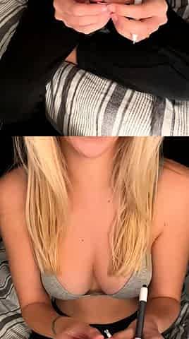 Blonde Housewife with big boobs masturbates with huge dildo