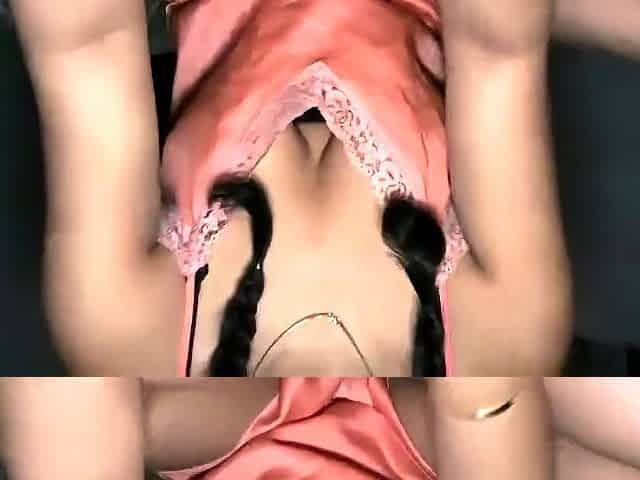 Small titted brunette teen fingering on the bed