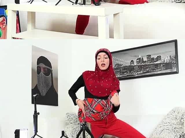 Horny bitch in hijab is a little bit horny